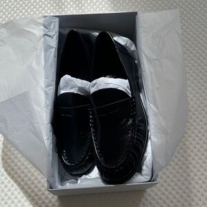 peche black leather loafers